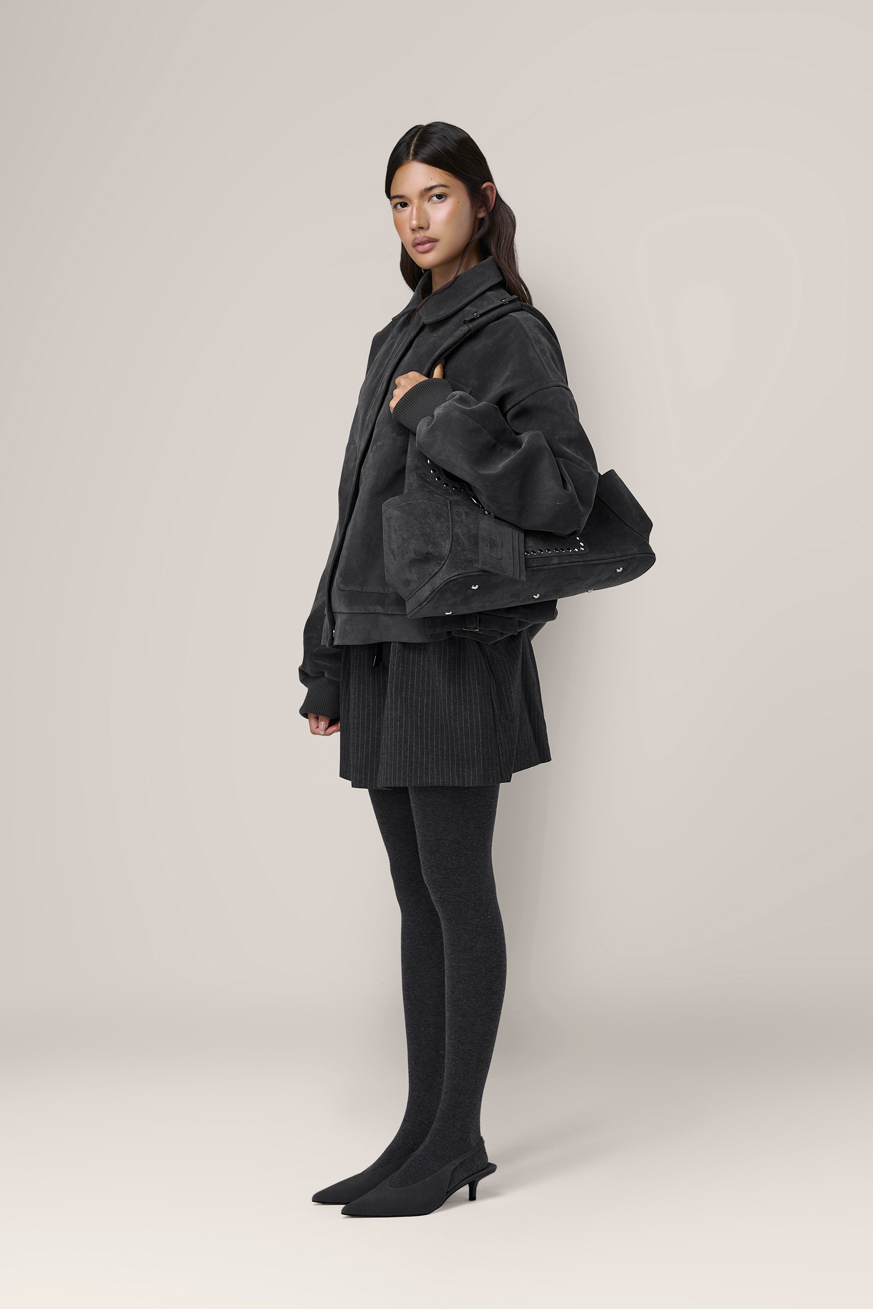 Martha Faux Suede Jacket in Dark Grey